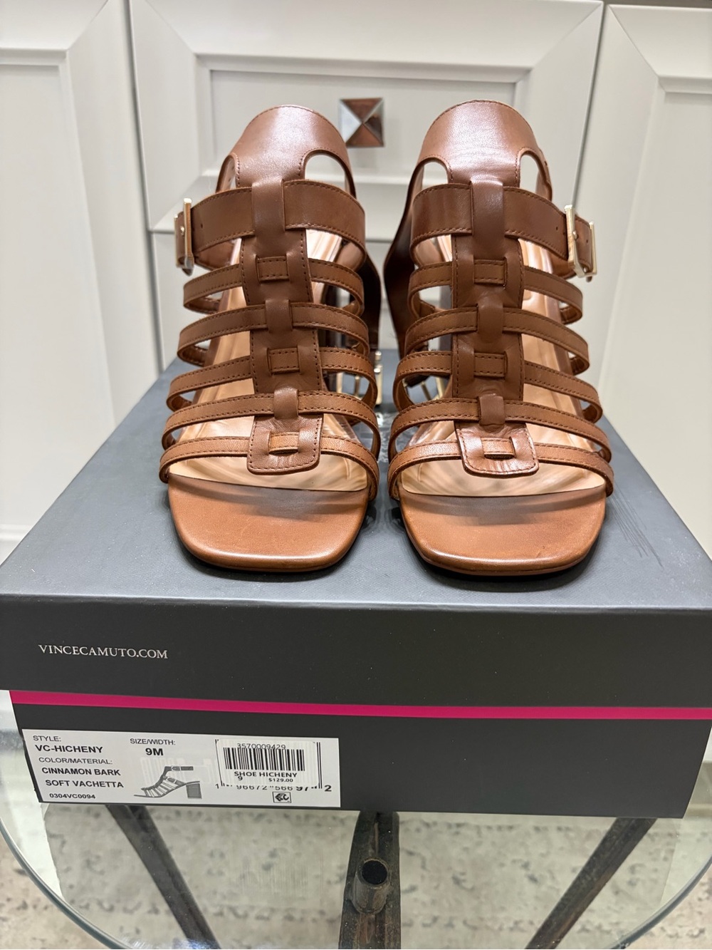 Vince Camuto Hicheny Gladiator Sandals Cinnamon Bark Size 9M Block Heel